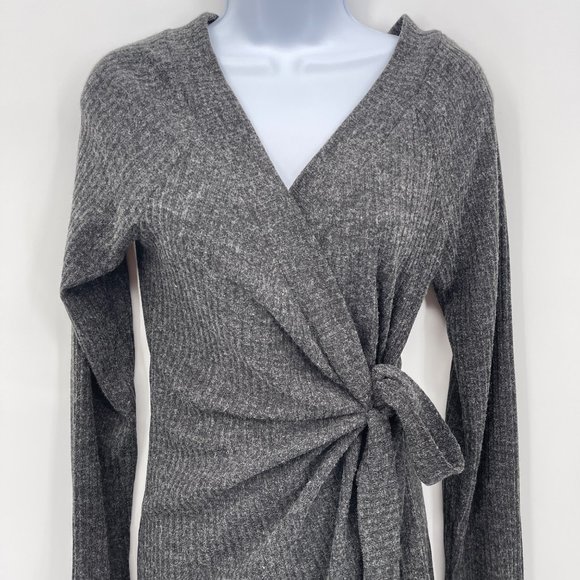 Lulu's Wrap Dress Gray Charcoal Long Sleeve Knit Stretch Womens XL - Picture 3 of 8